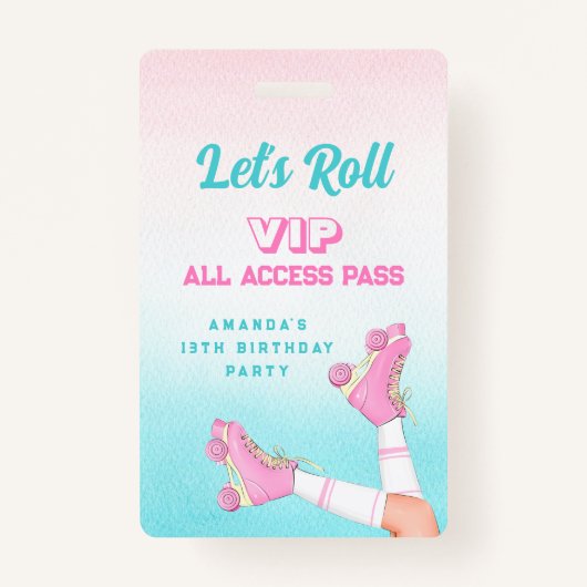 Badge Fille en patins à roulettes Rose et Bleu Anniversa (Dos)