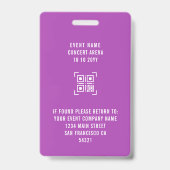 Badge Fille mignonne VIP All Access Pass QR Code Disco B (Arrière)