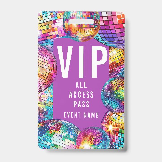 Badge Fille mignonne VIP All Access Pass QR Code Disco B (Avant)