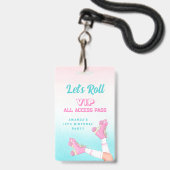 Badge Fille patin à roulettes rose et bleu Anniversaire (Back with Lanyard)