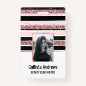 Badge Fille Rose or rose noir Parties scintillant rayure (Devant)