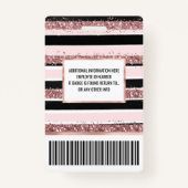 Badge Fille Rose or rose noir Parties scintillant rayure (Dos)