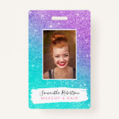 Badge Fille sirène violet parties scintillant chic turqu (Devant)