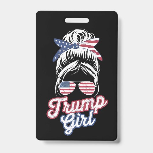 Badge Fille Trump Chignon Décoiffé Vintage Drapeau Améri (Avant)