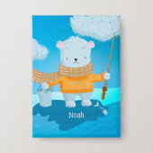 Badge Fishing Polar Bear Kid Pin Button with Name (Recto)