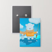 Badge Fishing Polar Bear Kid Pin Button with Name (Recto/Verso)