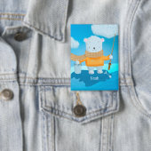 Badge Fishing Polar Bear Kid Pin Button with Name (Insitu)