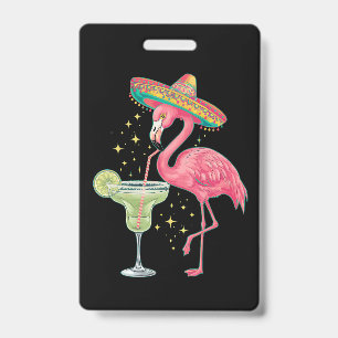 Badge Flamant qui boit une Margarita Drôle de Poncho Mex