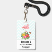 Badge Flamant rose & Hibiscus tropical Fancy (Avant avec lanière)