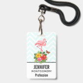 Badge Flamant rose & Hibiscus tropical Fancy (Arrière avec lanière)
