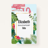 Badge Flamant rose rose élégant et Feuilles tropicaux (Devant)