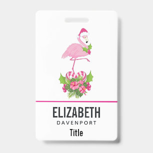 Badge Flamant rose rose en Santa Hat avec Sucre de canne