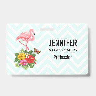Badge Flamant rose rose & Hibiscus Tropical Fancy