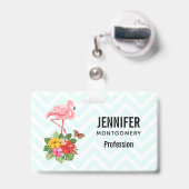 Badge Flamant rose rose & Hibiscus Tropical Fancy (Arrière avec rétractable)
