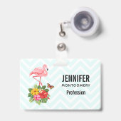 Badge Flamant rose rose & Hibiscus Tropical Fancy (Avant avec rétractable)
