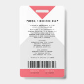 Badge Flèche ID du personnel médical + Code-barres Verti (Arrière)