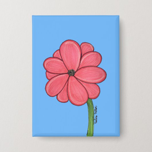 Badge Fleur rose pleine avec fond bleu (Recto)