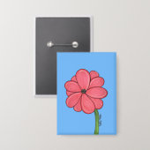 Badge Fleur rose pleine avec fond bleu (Recto/Verso)