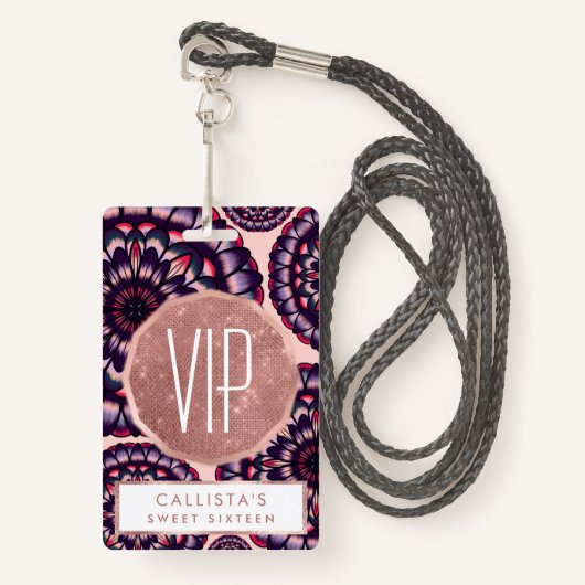 Badge Fleurs acryliques peintes en rose bohème (Devant avec lanière)