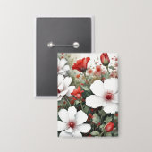 Badge Fleurs blanches et rouges Elégante aquarelle (Recto/Verso)