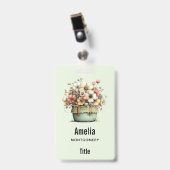 Badge Fleurs dans un pot Cozy Shabby Mignon Fleuriste (Avant avec clip)