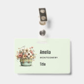 Badge Fleurs dans un pot Cozy Shabby Mignon Fleuriste (Arrière avec clip)