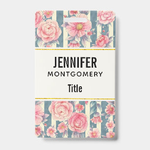 Badge Fleurs d'aquarelle rose sur bandes
