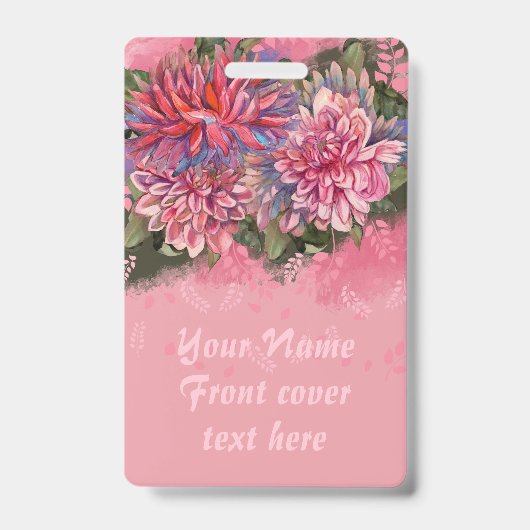 Badge Fleurs de dahlias aquarelle rose (Avant)