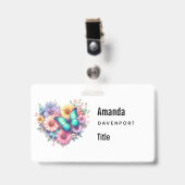 Badge Fleurs de marguerite avec un beau papillon (Avant avec clip)