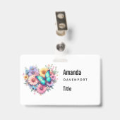 Badge Fleurs de marguerite avec un beau papillon (Arrière avec clip)