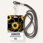 Badge Fleurs de soleil jaunes élégantes Motif élégant su (Derrière avec lanière)