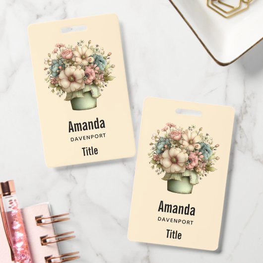 Badge Fleurs fantaisistes dans un pot de planteur mignon (Bureau)