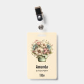 Badge Fleurs fantaisistes dans un pot de planteur mignon (Avant avec clip)