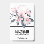 Badge Fleurs rose et gris Aquarelle classique (Arrière)