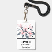 Badge Fleurs rose et gris Aquarelle classique (Arrière avec lanière)