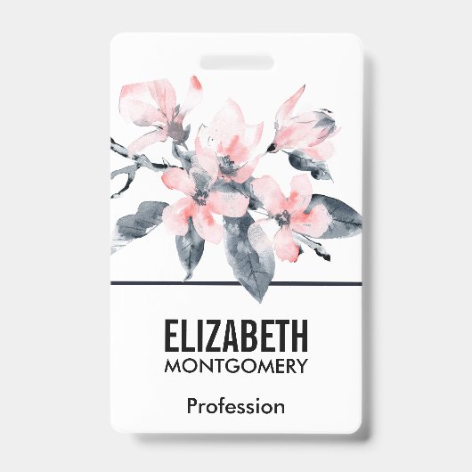 Badge Fleurs rose et gris Aquarelle classique (Avant)