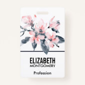 Badge Fleurs rose et gris Aquarelle classique (Dos)