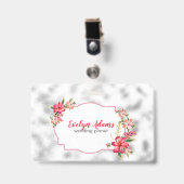 Badge Fleurs roses et verre flou argenté (Avant avec clip)