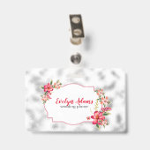 Badge Fleurs roses et verre flou argenté (Arrière avec clip)