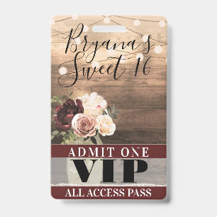 Badge Fleurs rustiques & Lumières de chaîne Sweet 16 Pas