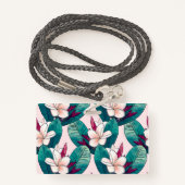 Badge Fleurs tropicales à la mode du feuillage vert (Derrière avec lanière)