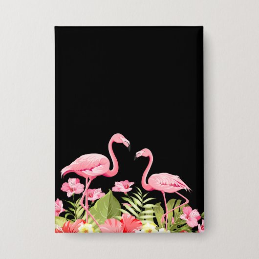 Badge Fleurs tropicales et design de flamants roses (Recto)