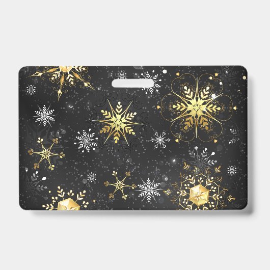 Badge Flocons de neige dorés de Noël sur fond noir (Avant)