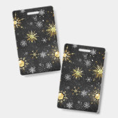 Badge Flocons de neige dorés de Noël sur fond noir (Avant & arrière)