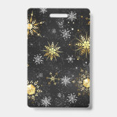 Badge Flocons de neige dorés de Noël sur fond noir (Arrière)