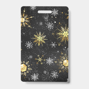 Badge Flocons de neige dorés de Noël sur fond noir