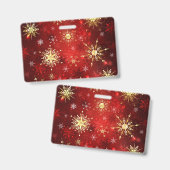 Badge Flocons de neige dorés de Noël sur fond rouge (Avant & arrière)