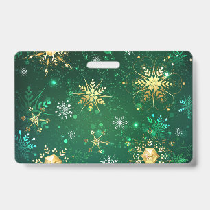 Badge Flocons de neige dorés de Noël sur fond vert