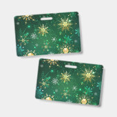 Badge Flocons de neige dorés de Noël sur fond vert (Avant & arrière)