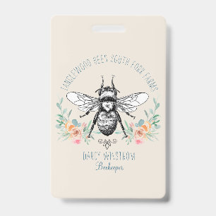 Badge floral apicole abeille à miel dessiné à la m